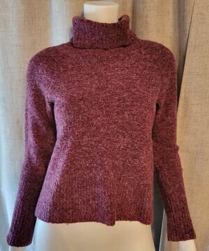 LL Bean Sweater Women's XS Merino Wool Blend Mohair Turtleneck Heathered Plum